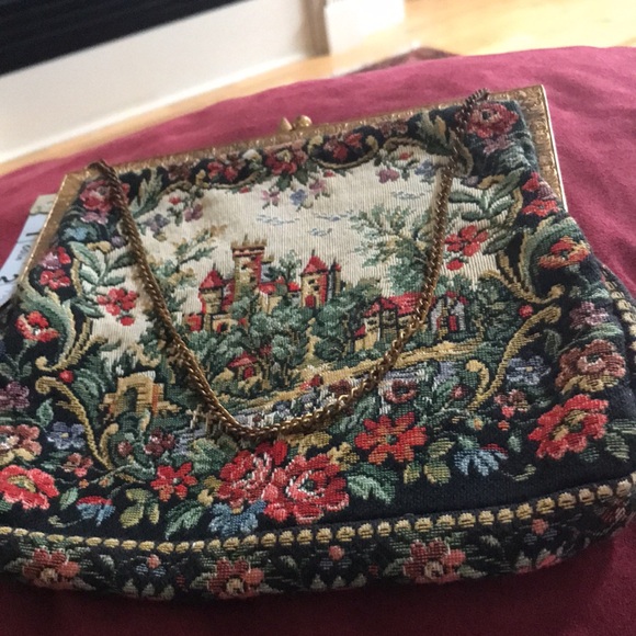 Vintage made in France tapestry castle surrounded by flowers 7 by 6 inches - Picture 2 of 4